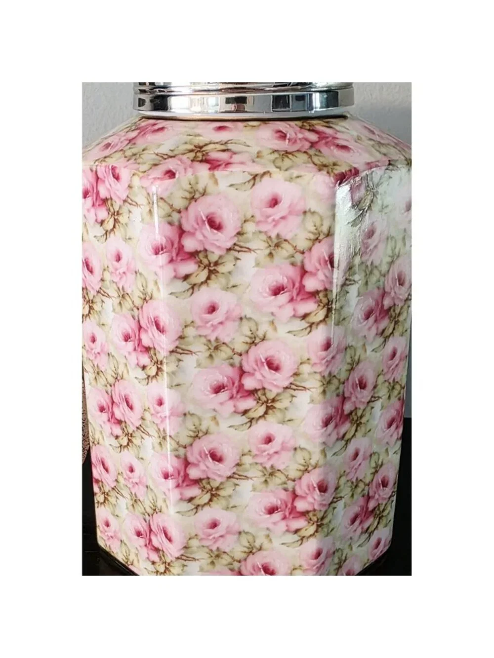Vintage MCM Royal Staffordshire Pink Floral Biscuit Barrel